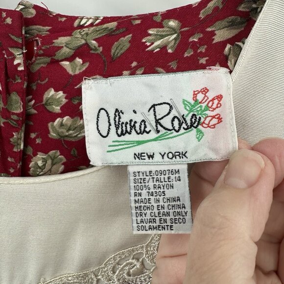 vintage 80s COTTAGECORE HOLIDAY dress midi lace bib floral prairie 3/4 sleeve L - Picture 7 of 7